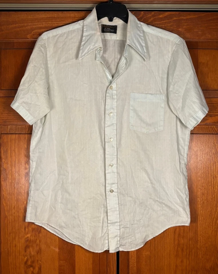 Towncraft by JCPenney No Iron Button Up Shirt Striped Rockabilly Light Blue M 16 - Image 3 of 4