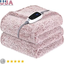 Electric Heated Throw Blanket Sherpa Soft Machine Washable 6 Heating Settings US