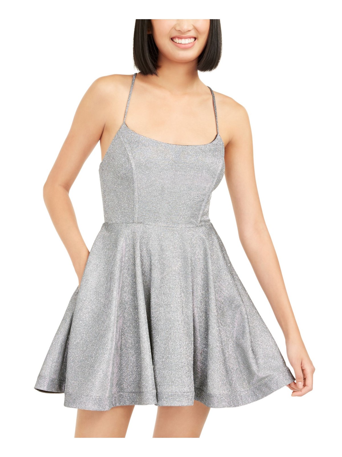 SPEECHLESS Womens Fit + Flare Mini Dress Silver Spaghetti Strap Juniors 5