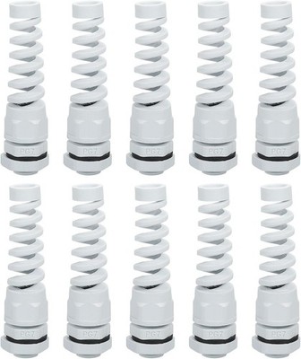100x PG7 Spiralkabelverschraubung weiß wasserdicht Nylon Zugentlastung 3-6,5 mm Draht Co