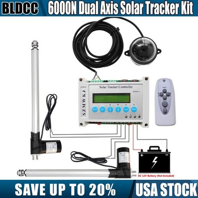 LCD Dual Axis Solar Panel Track Tracker -6000N 12V Linear Actuator W/ Controller
