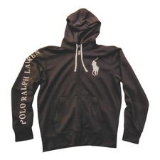 Polo Ralph Lauren Hoodie Men's Black White Big Pony Full Zip Hooded Sweatshirt M
