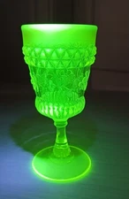 Vintage Vaseline Uranium L. G. Wright 5" Claret Glass Wildflower Pattern Glows