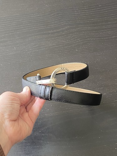 Vtg Anne Klein Belt Leather Size M Black Silver Circle Buckle Career Office