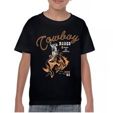 Vintage Cowboy Rodeo Youth T-shirt Bucking Bronco Rider Country Life Kids