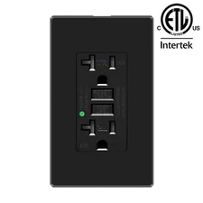 1PK Moisture-Proof Black GFCI Outlet 20A WR TR LED Light & Decor Plate Included