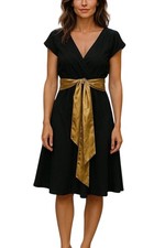 Vintage Nine West Y2K 100% Silk Classic Babydoll Dress With Gold Accent Size 10