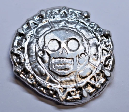 Hand-Poured 2oz Pirate Treasure - Aztec Silver Doubloon .999 Fine