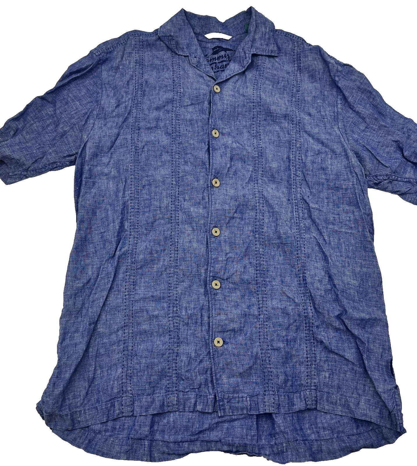 Tommy Bahama Shirt Mens Med Blue 100% Linen Short Sleeve Button Up Relaxed Fit