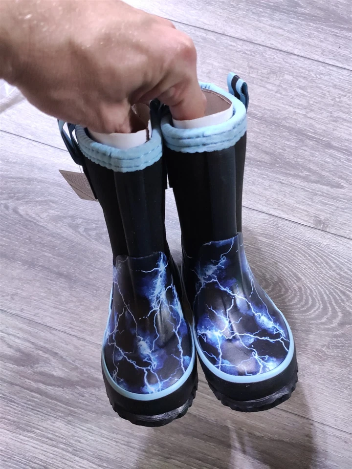 Lands End Rain Boots Toddler Boys Size 5 Black Lightning Shoes Kids - Image 2 of 4