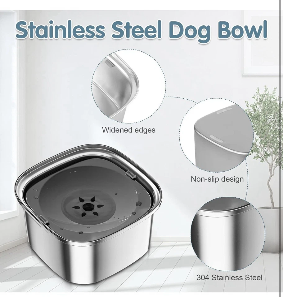 3L Dog Water Bowl 101oz No Spill Dog Bowl Large Capacity Spill Proof Slow Water - Image 3 of 4