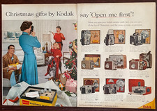 1957 Kodak Cameras Christmas Morning Vintage 2-Page Print Ad Gifts