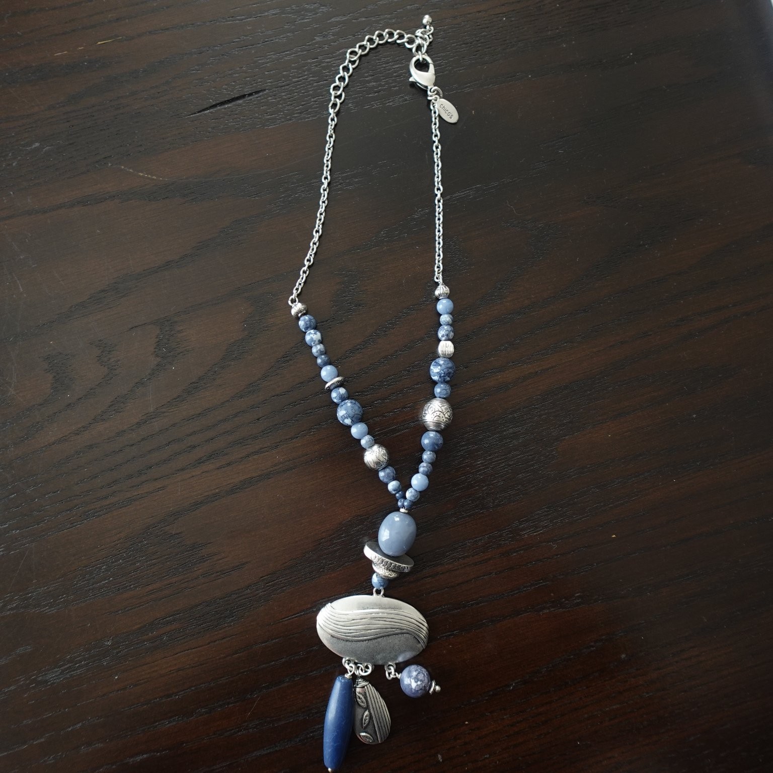 Chico's Beaded Statement Necklace Adjustable Blue… - image 1