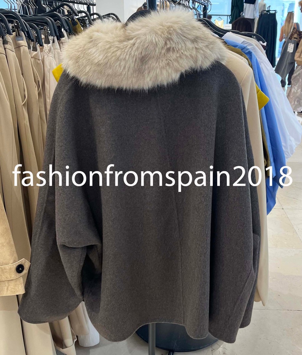 ZARA NEW WOMAN ZW WOOL BLEND FAUX FUR COLLAR JACKET ECRU