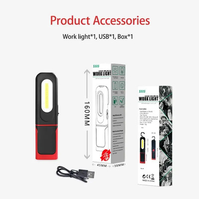 Portable USB Rechargeable Work Light Magnetic COB LED Flashlight Hanging Lamp wi