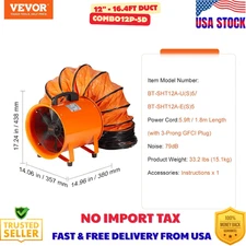 VEVOR 12" Portable Extractor Fan Blower 16.4ft Duct Hose Ventilator Industrial