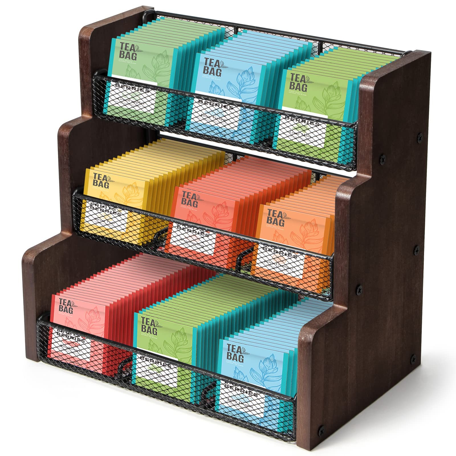 Bag Organizer 3 Tier Tea Storage, Solid Wood Tea Storage Chests For Kitch...