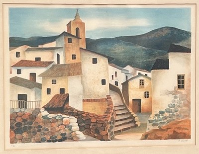 1970's Ramon Llovet Signed Lithograph 141/260 Kulicke Frame NYC Catalan Folk Art