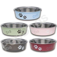 STAINLESS STEEL Dog Puppy Designer Bella Non Skid Bowl 