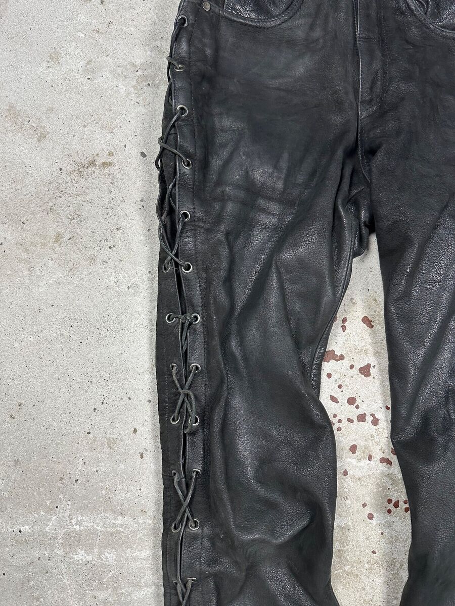 Vintage 90s Black Leather Pants with Laces archive moto Vintage 90s Black Leather Pants with Laces archive moto