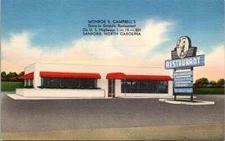Postcard Monroe S. Campbells Drive in Griddle Restaurant Sanford North Carolina 