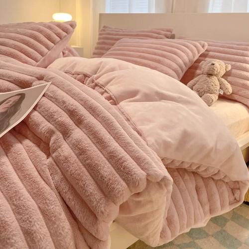 Verdicktes warmes Kaninchen Plüsch vierteiliges Set Bettwäsche, Bettbezüge, Kissenbezüge - Bild 8 von 32