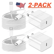2-Pack 20W USB C Fast Charger Type C Cable Power Brick For Android iPhone 15 16