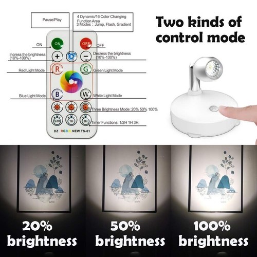 RGB Wireless Spotlight, LED Puck Light, Battery Operated Accent Lights with R... - Picture 3 of 6