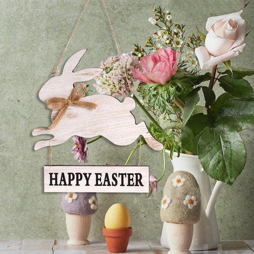 Happy Easter Sign Rabbit with Rope Sign Plaque for Garden - Picture 4 of 7