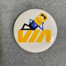 Vintage Via Rail Canada Mascot Choo Choo Pinback Button