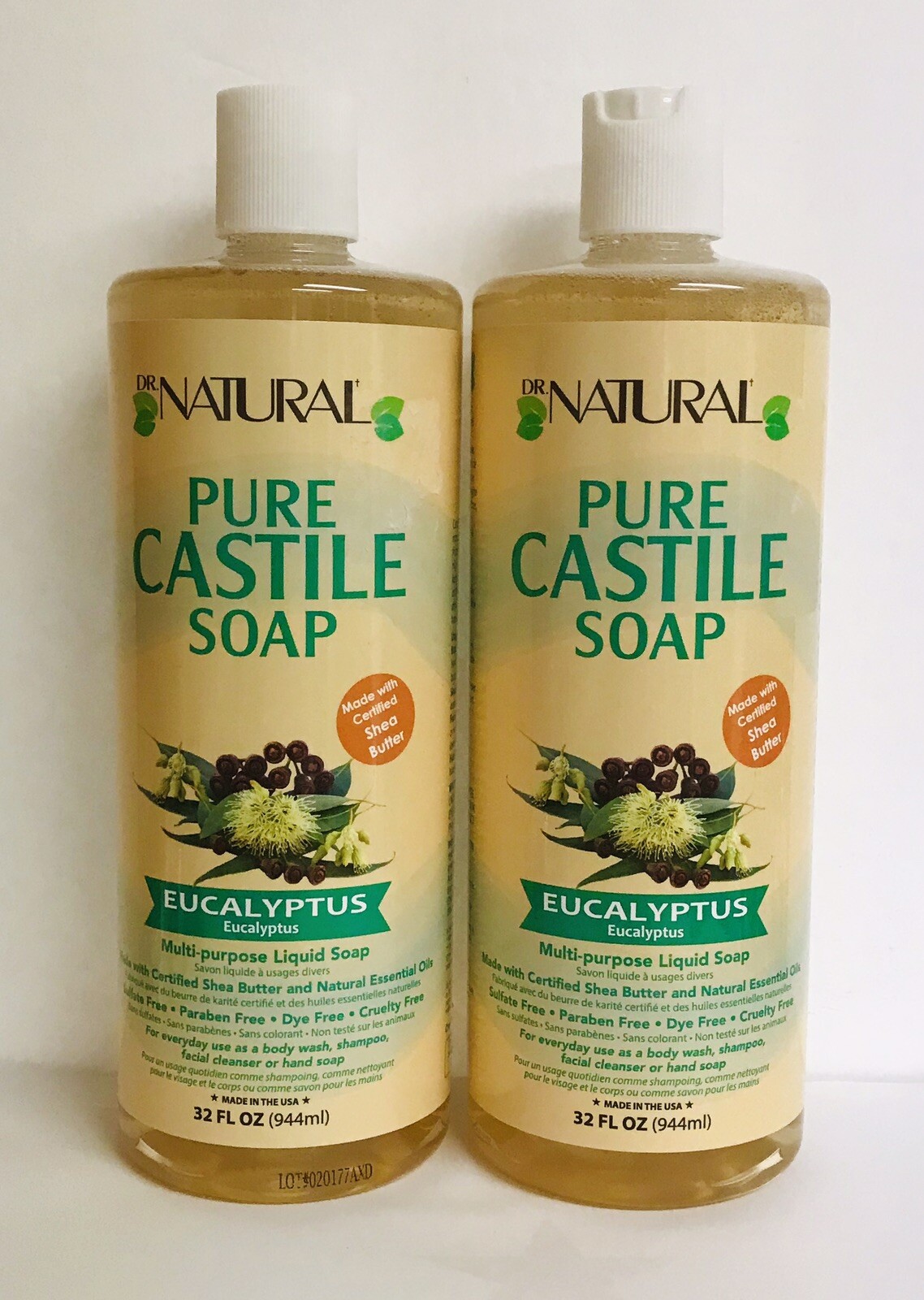 2 Bottles Dr. Natural Pure Castile Eucalyptus Soap with Shea Butter 32 ...