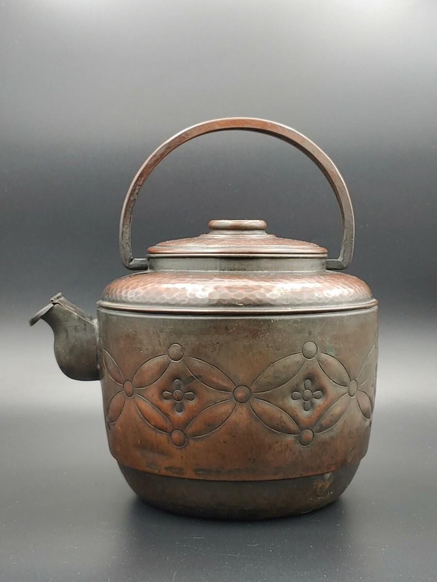 日本明治锤迭内银外铜水壶Antique Japanese Meiji Silver Copper