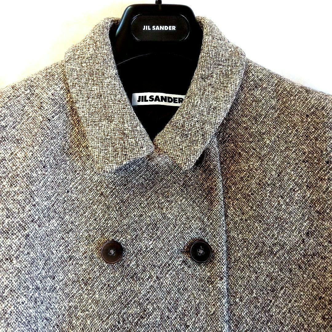 【関税&送料込】Jil Sander Brown Wool Double-Breasted Jacket Women size M Jacket Coat Jil Sander Brown Tweed Double
