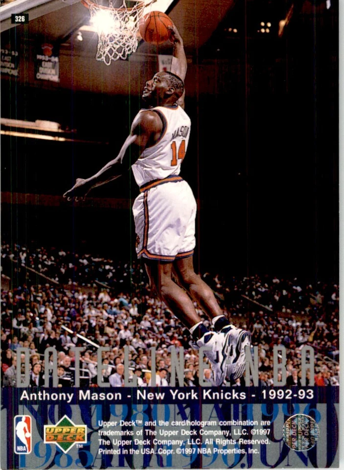 1996-97 Upper Deck Anthony Mason Basketball Cards #326 - Image 2 of 2