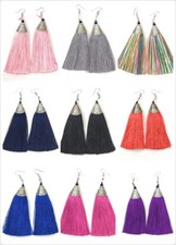 Long Funky Tassel Chandelier Silver Dangle Party Earrings - Pierced or Clip On 