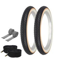 BICYCLE WIRE BEAD TIRE 16" X 1.75" SMALL BRICK WHITEWALL YELLOW LINE 6PC BUNDLE.