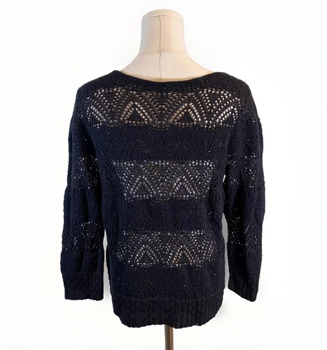 Peruvian Connection Pima Cotton Sweater Crochet Knit Black Size MEDIUM 🌿 - Picture 4 of 13