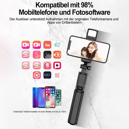 DHL Smartphone Selfie Stick Bluetooth Stativ Teleskop Stange Fernbedienung Handy - Zdjęcie 7 z 15