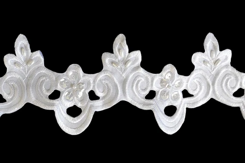Unotrim 3" White Satin Bridal Beaded Sequins Embroidery Lace Trim by Yard