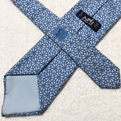 HERMES Neck tie Silk Blue Logo japan seller N1112 35 business Made