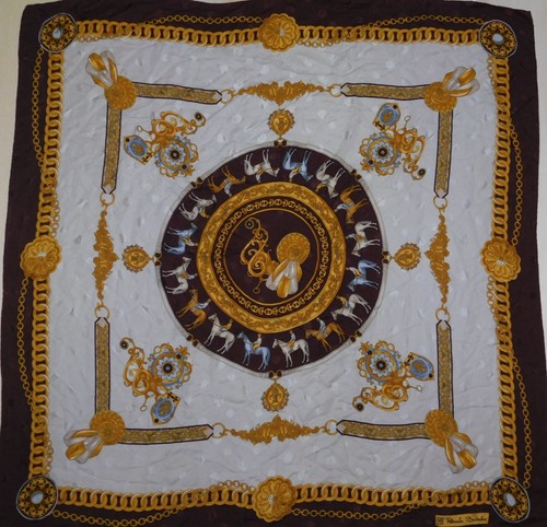 Foulard 100% Pure en Soie Vintage Femme Pierre Charrier (393) 84cm x 88cm