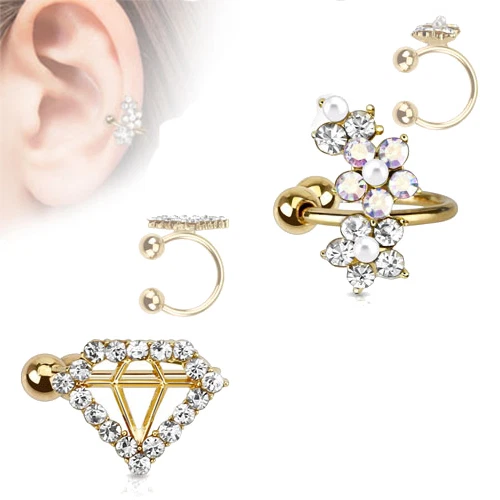 Clip Sur Créole Boucles D'Oreilles Anneau D'Oreille Non Piercing Diamand Blume - Photo 1/1