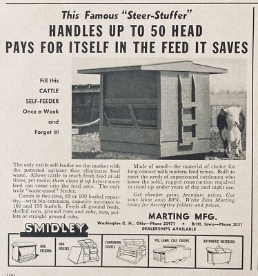 1962 AD.(XH20)~MARTING MFG. CO. BRITT, IOWA. CATTLE SELF-FEEDER