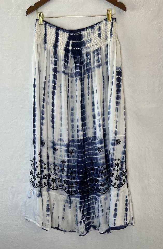 Falda Studio West para mujer MIDI talla XL azul tie dye bordada en capas gitana boho Foto 2 de 4