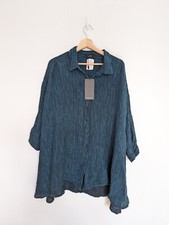 Grizas Teal Crinkled Jacket Cardigan Tunic Silk Linen Size Xl Bnwt New Button Up