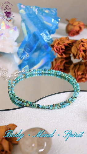 Natürlicher Türkis Rund 2 mm Perlen Halsband Heilung Zierlich Frauen Männer Halskette Geschenk - Video 1 von 1
