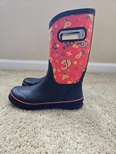 Bogs rainboots black red pull on youth 6