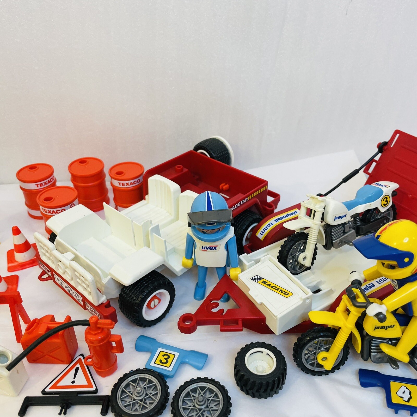 Lot of 1970s Playmobil Hella Car Racing Motorcycle Trailer Figures 50