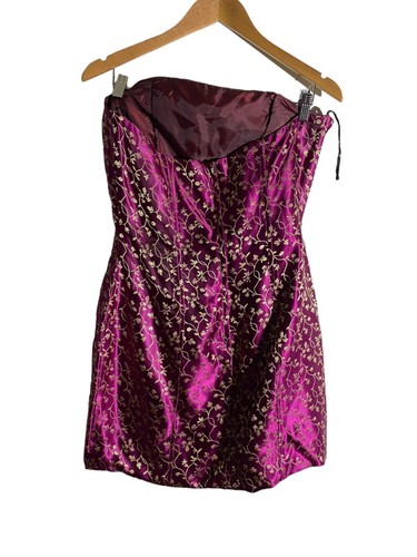 Vintage GAFUNKLE oriental floral satin strapless Cocktail dress size 14 - Picture 2 of 4