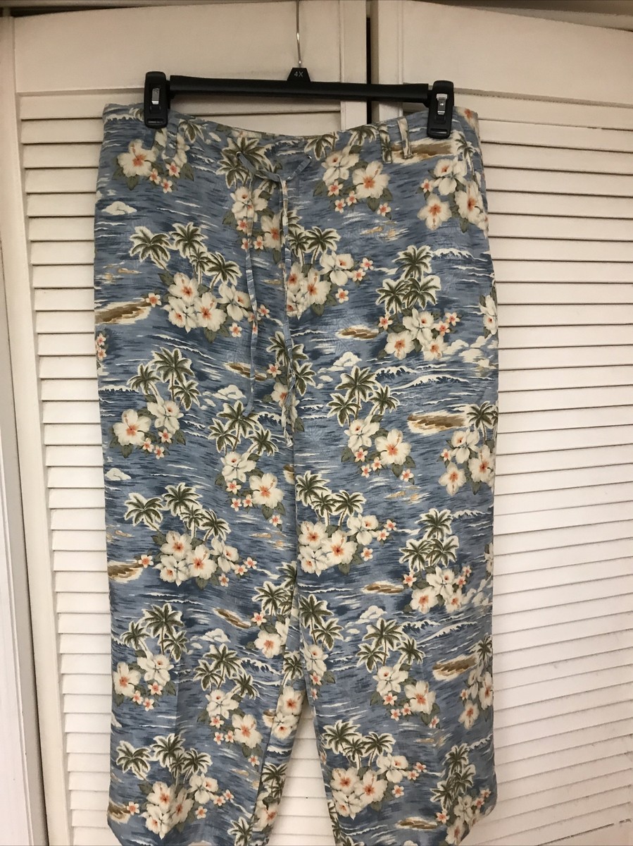 house on the hill parent pants （flower） Kate Hill Women Pants, 100% Silk Crop Floral Tropical High Rise